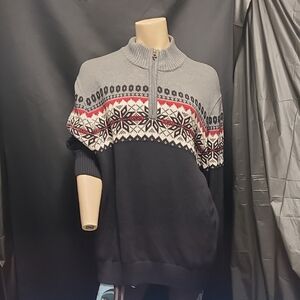 Weatherproof Gray and Black Nordic Zip-Up Sweater PTP: 22"